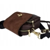 Torebka damska listonoszka  brązowa z klapką z ekozamszu i ozdobną pszczółką